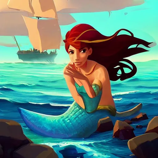 Image similar to painting mermaid treasure on sea of thieves game avatar hero smooth face median photoshop filter cutout vector, behance hd by jesper ejsing, by rhads, makoto shinkai and lois van baarle, ilya kuvshinov, rossdraws global illumination