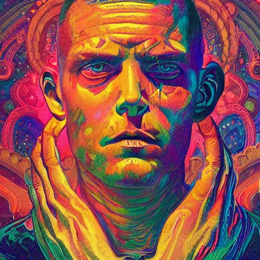 Image similar to An extremely psychedelic experience, colorful, surreal, dramatic lighting, cosmonaut, LSD, face, detailed, intricate, elegant, highly detailed, digital painting, artstation, concept art, smooth, sharp focus, illustration, art by Sam Spratt, Dan Mumford, Artem Demura and Alphonse Mucha