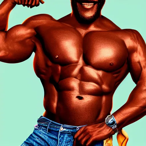 Image similar to marvin gaye with the physique of a body builder, hyper realistic, ultra detailed, cinematic, dynamic lighting, photorealistic, refined, intricate, digital art, digital painting, masterpiece, 8k,