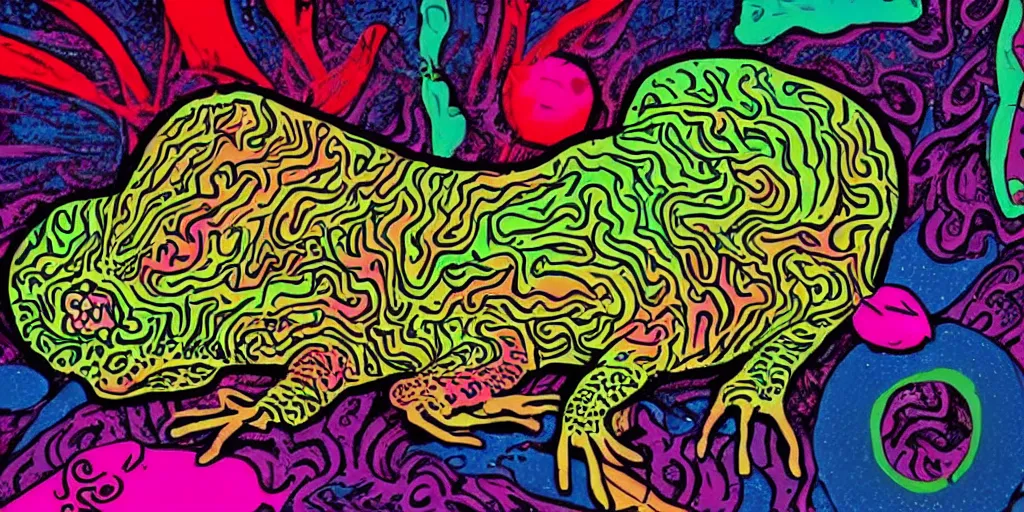 Image similar to a psychedelic campaign poster for hippies that reads SLUGS TASTE LIKE THE FUTURE!, concept art