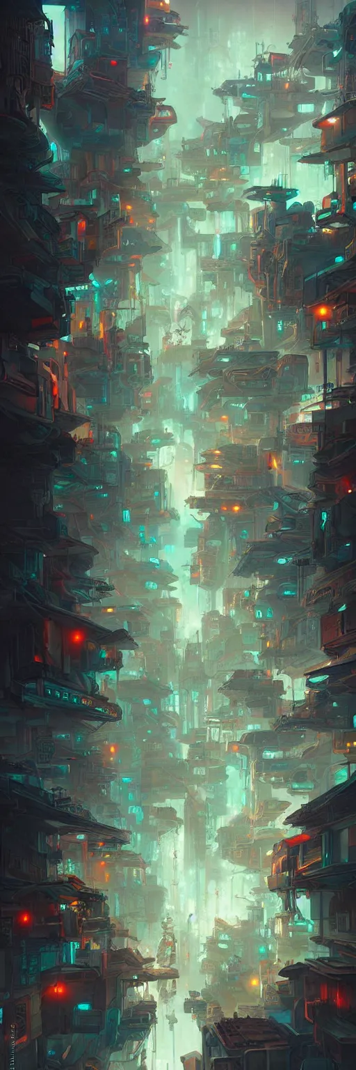 Image similar to cyberpunk favelas, by peter mohrbacher