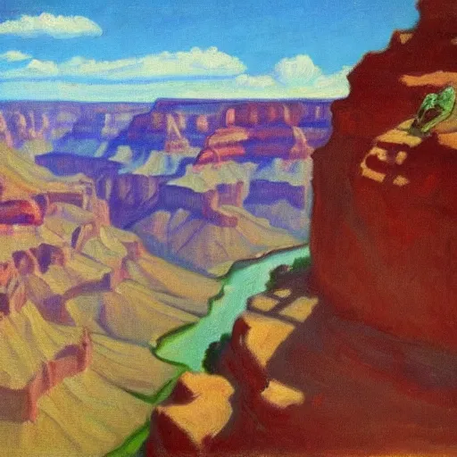 Image similar to Grand Canyon scene by Hopper. FROG! FROG! FROG! FROG!