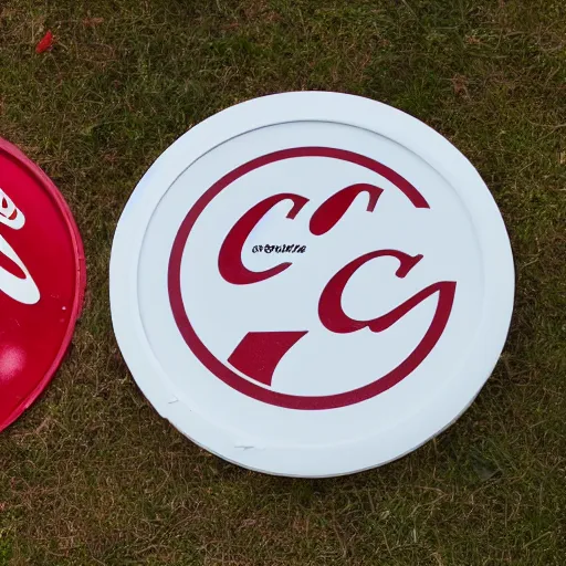 Prompt: photograph of a plastic round table with coke branding,