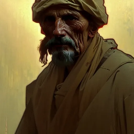 Prompt: portrait of an old vicotrian man by alphonse mucha, simon stalenhag and darek zabrocki, cinematic and atmospheric, concept art, artstation, trending on artstation