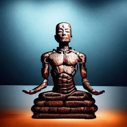 Image similar to photo of a meditating terminator, detailed, high resolution, studio light