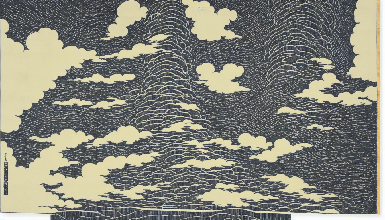 Image similar to stairway to heaven by woodblock print