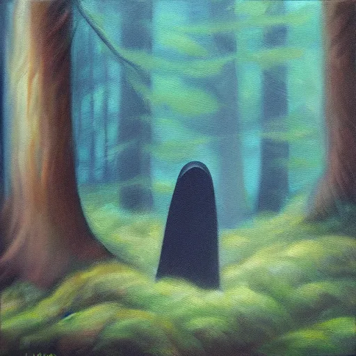 Prompt: a ghost in the forest oil painting