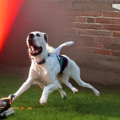 Image similar to enid the dog chasing a laser.