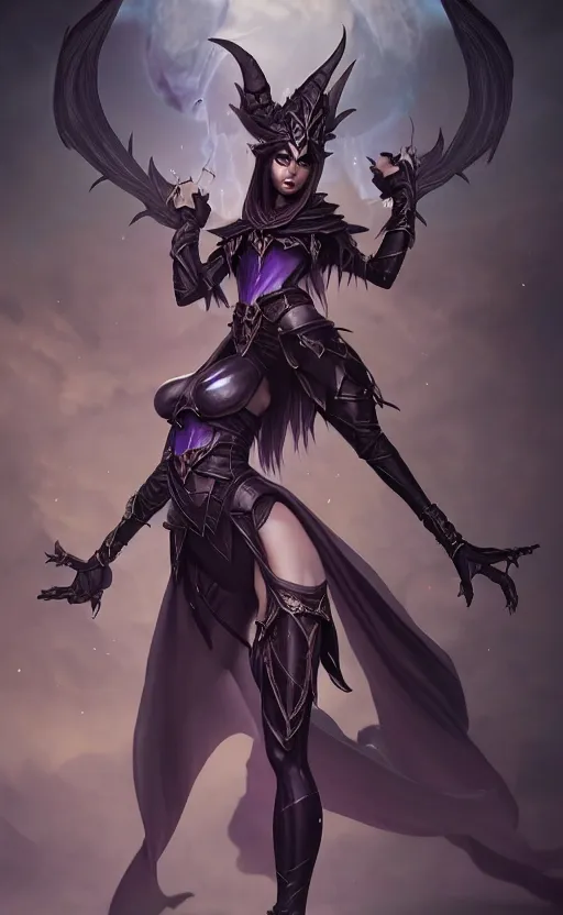 Image similar to full body shot of dark elf witch, highly detailed, d & d, fantasy, highly detailed, digital painting, trending on artstation, concept art, sharp focus, illustration, global illumination, ray tracing, realistic shaded, art by artgerm and greg rutkowski and fuji choko and viktoria gavrilenko and hoang lap,