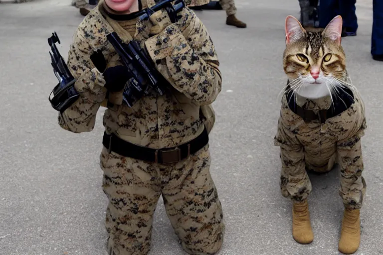 Prompt: cat dressed as a us marine