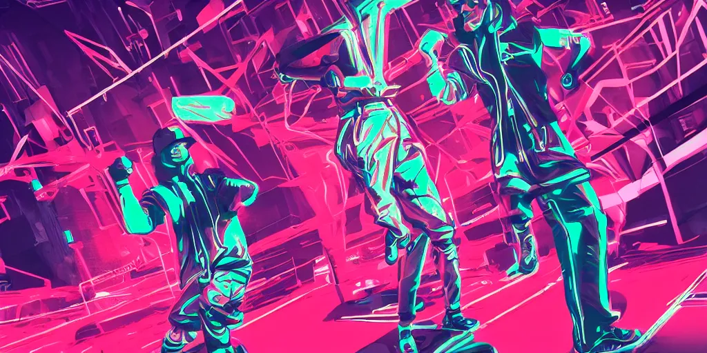 Image similar to rap battle, digital art, vapor wave, hip hop, tron, trending on Artstation, professional artist, detailed, 4k