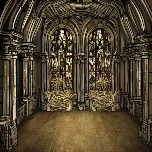 Prompt: weird see through alien grotesque baroque neo gothic style dead space interior