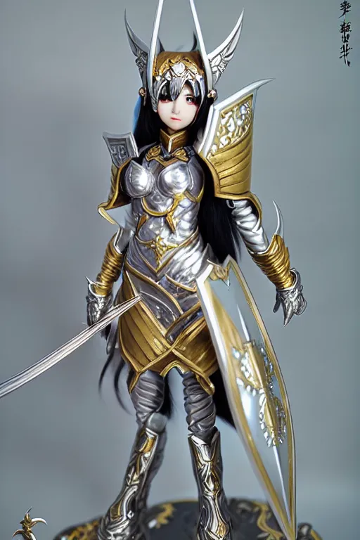 Image similar to sakimi chan, silver fantasy armor with gold filagree, detailed face, tony sart