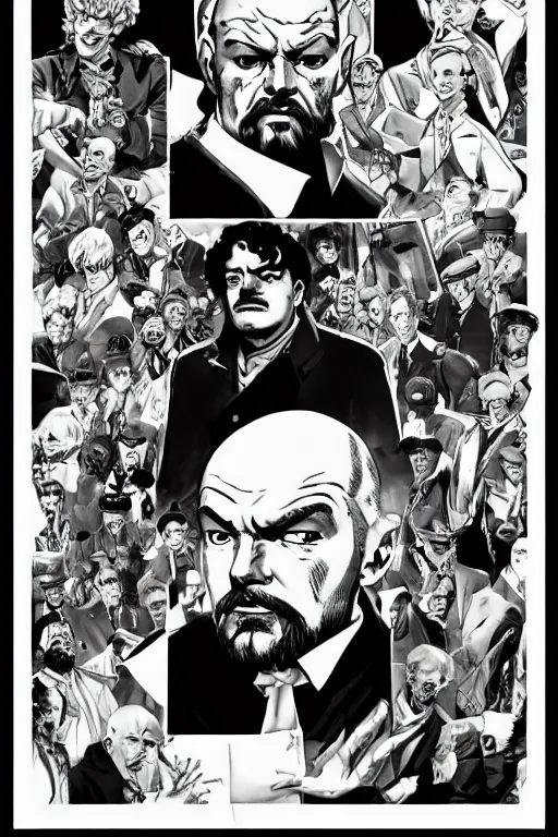 Prompt: A picture of Lenin in JoJo Bizarre Adventure, by Hirohiko Araki, Comic Style, FullHD, trending on Artstation