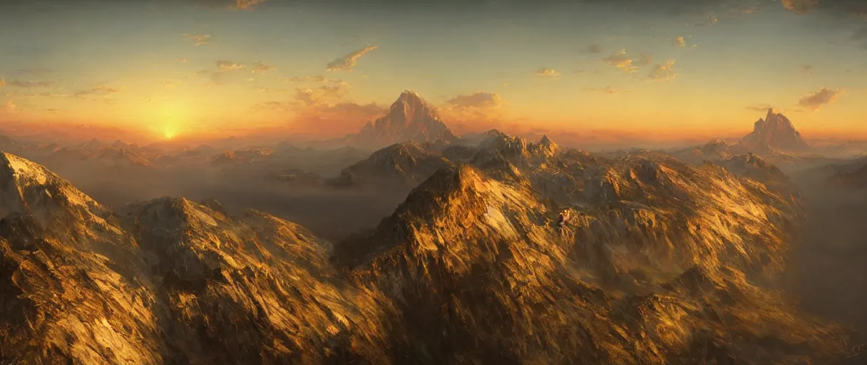 Prompt: dreaming of an incredibly beautiful aerial view of the alps mountains at sunset, photorealistic breathtaking, cliffs, fog, trending on artstation, wlop, cgsociety by frederic church, albert bierstadt, trending on artstation