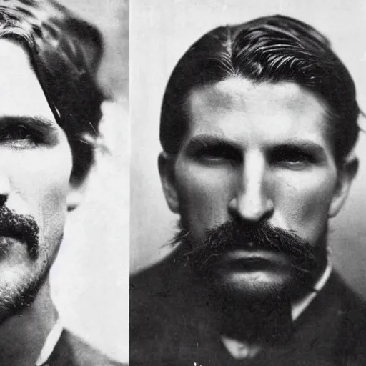 Prompt: headshot edwardian photograph of christian bale, sebastian stan, jon bernthal, 1 9 2 0 s, gang member, intimidating, tough, realistic face, 1 9 1 0 s photography, 1 9 0 0 s, grainy, victorian