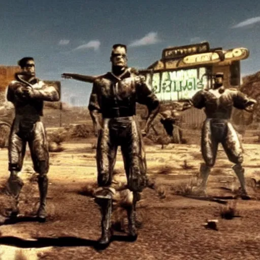 Image similar to a scene from a fallout New Vegas movie, 1963