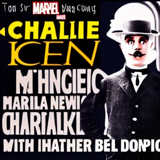 Image similar to charlie chaplin watching a new marvel movie