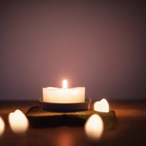 Image similar to dslr, candle that is lit on a table, in a candle holder, in a dark room, eerie glow, extreme quality, real photo, real camera, moody lighting, 8 k