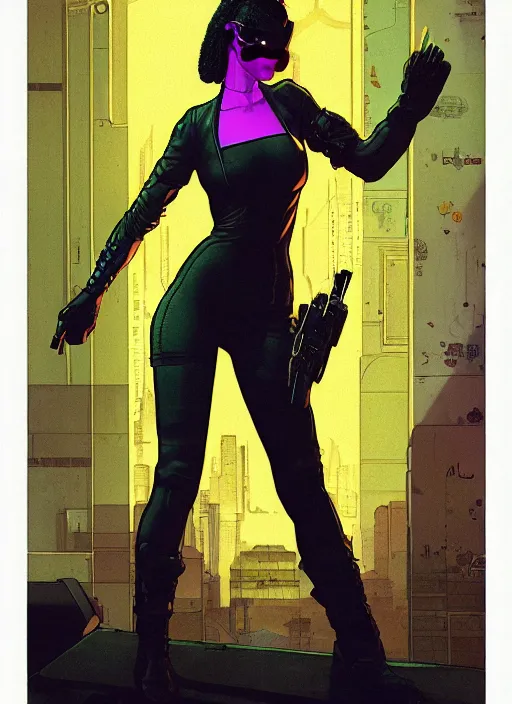 Image similar to cyberpunk hitwoman walking into a nightclub. portrait by mœbius and will eisner and gil elvgren and pixar. realistic proportions. cyberpunk 2 0 7 7, apex, blade runner 2 0 4 9 concept art. cel shading. attractive face. thick lines.