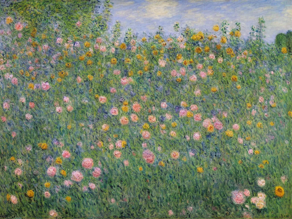 Image similar to Bumblebees on Flowers, Claude Monet (French, Paris 1840-1926 Giverny), Oil on canvas, detailed brushstrokes