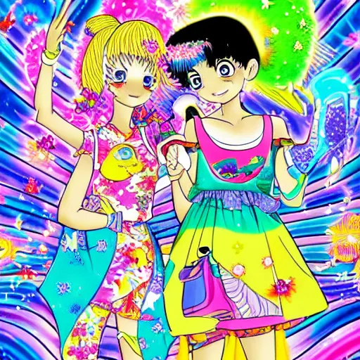 Image similar to Lisa Frank and 1990\'s manga collaboration