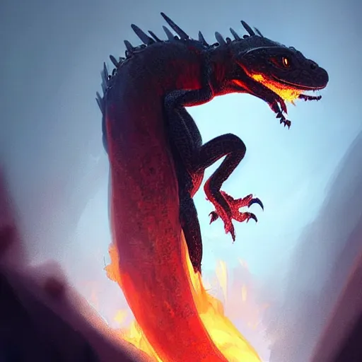 Prompt: fire lizard, digital Art, Greg rutkowski, Trending artstation, cinematic