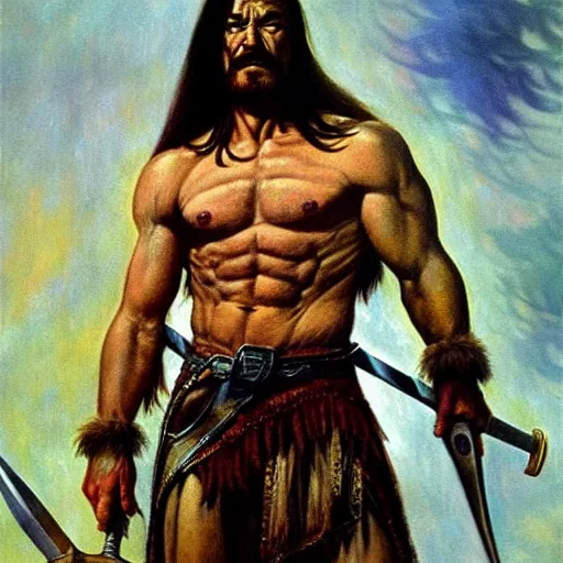 Image similar to full body portrait of walter white as conan the barbarian by frank frazetta