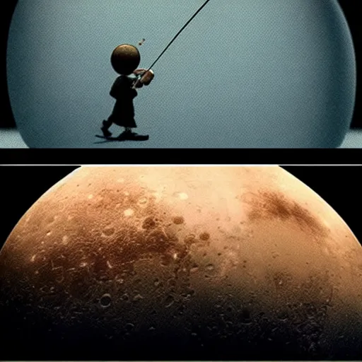 Prompt: the minor - planet pluto, unhappy because it wants to be a real planet. imax, 7 0 mm. digital live - action. concept art. dramatic lighting. pinocchio ( 1 9 4 0 ) animated feature film. neo - noir science fiction.