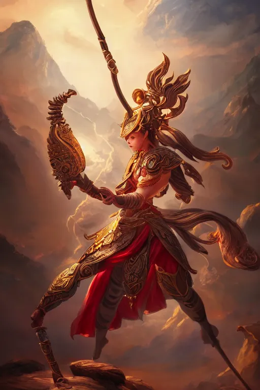 Image similar to a masterpiece portrait of nezha, legendary god holding spear, hero action pose, fantasy character portrait, hyper detailed, digital painting, 8 k realistic, trending on artstation, sharp focus, dof, by fenghua zhong, artgerm, ne zha from smite, tsuyoshi nagano, phonenix in background