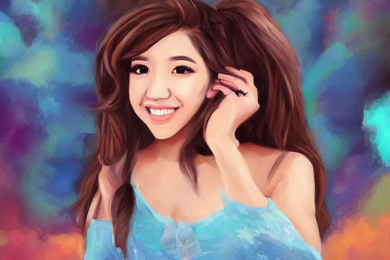 Image similar to a painting portrait of pokimane!!!!!, twitch streamer, digital art