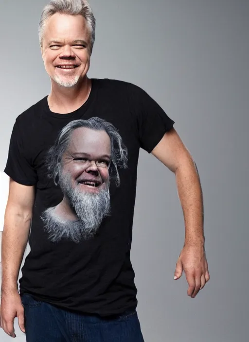 Image similar to tim robbins with a giant beard wearing a white tank top and smiling