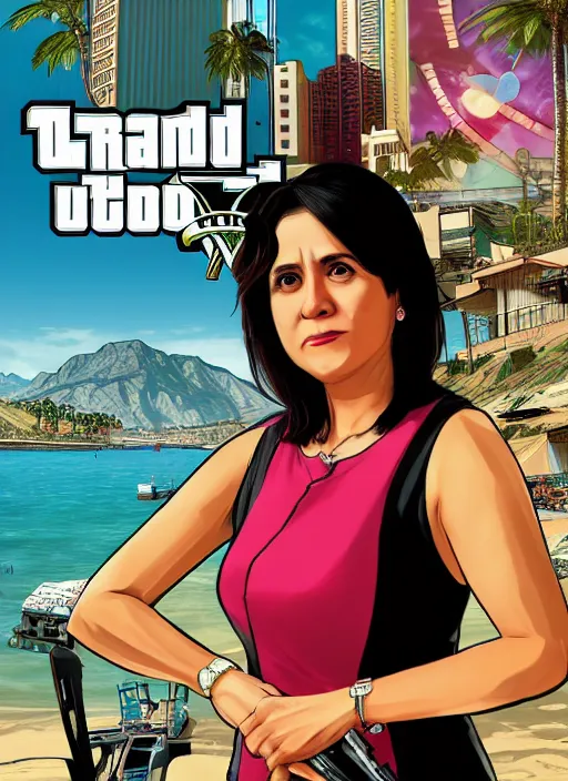 Image similar to leni robredo in gta v game box art by stephen bliss, detailed cover artwork, gta v, gta v loading screen