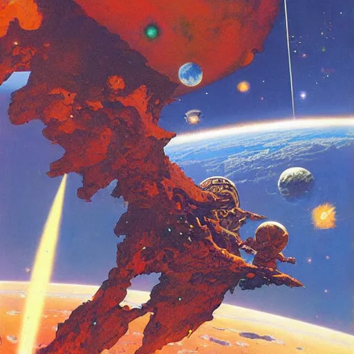 Prompt: Liminal space in outer space by Frank Frazetta and Jean Giraud
