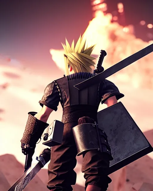 Image similar to final fantasy vii follows the story of mercenary cloud strife, who is hired by the eco - terrorist group avalanche 8 k resolution cryengine unreal engine vray trending on artstation award winning anime character design centered portrait