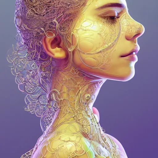 Image similar to the portrait of an absurdly beautiful, graceful, elegant, sophisticated, young teen girl made up of lemons looking up, an ultrafine hyperdetailed illustration by kim jung gi, irakli nadar, intricate linework, bright colors, octopath traveler, final fantasy, unreal engine 5 highly rendered, global illumination, radiant light, detailed and intricate environment