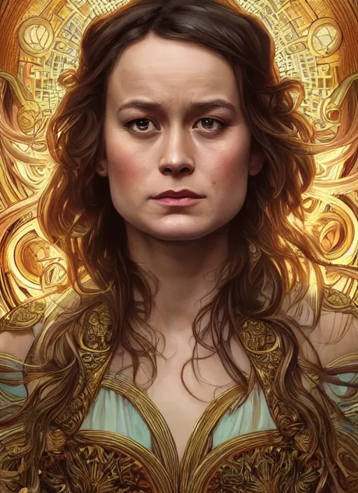 Image similar to Brie Larson as God of Beauty, cute, fantasy, intricate, elegant, highly detailed, digital painting, 4k, HDR, concept art, smooth, sharp focus, illustration, art by alphonse mucha,artgerm, H R Giger