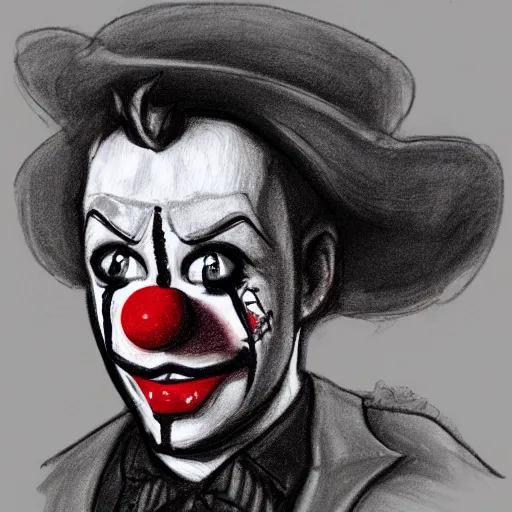 Prompt: mock - up sketch of a wanted clown