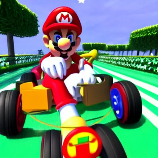 Prompt: Playboi Carti driving a car in Mario Kart