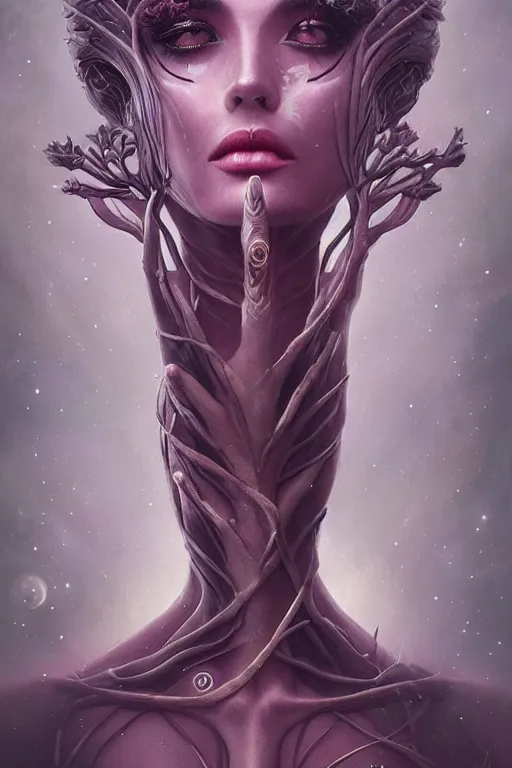 Prompt: portrait of an elegant alien tree woman queen, straight on portrait, by artgerm, tom bagshaw, gerald brom, vaporwave colors, lo - fi colors, vaporwave, lo - fi, moody vibe, goth vibe, 4 k, hd,