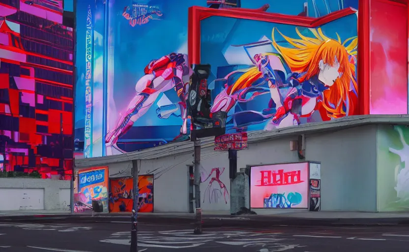 Image similar to billboard advertisement with an extremely beautiful photo of a white marble statue of an anime girl with colorful motocross logos and motorcycle helmet with closed visor, colorful smoke in the background, carved marble statue, fine art, neon genesis evangelion, virgil abloh, offwhite, denoise, highly detailed, 8 k, hyperreal