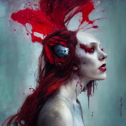 Image similar to scarlet witch by brooke shaden and alberto seveso and eve ventrue and john salminen and tim okamura, trending on artstation hq, deviantart, pinterest, 4 k uhd image