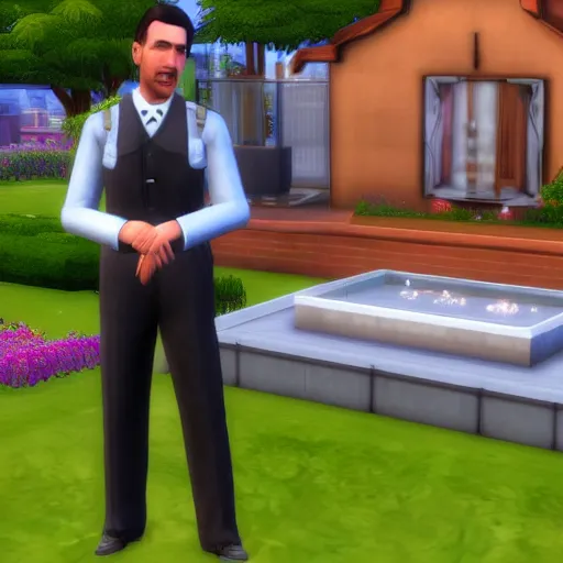 Prompt: a screenshot of hitler in the sims 4