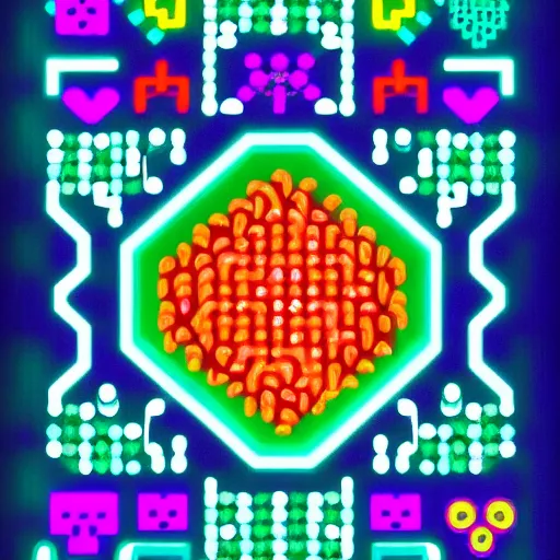 Prompt: Conway's Game of Life poster in neon style