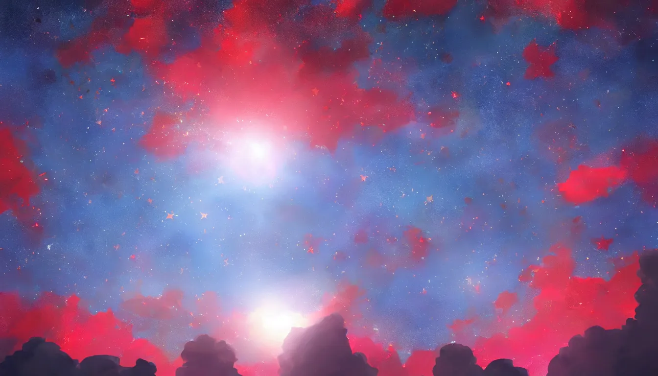 Prompt: beautiful image of red and blue stars in the sky, trending on artstation