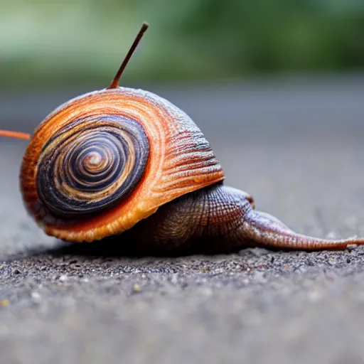 Prompt: photo of a giant snail being walked on a leash hd