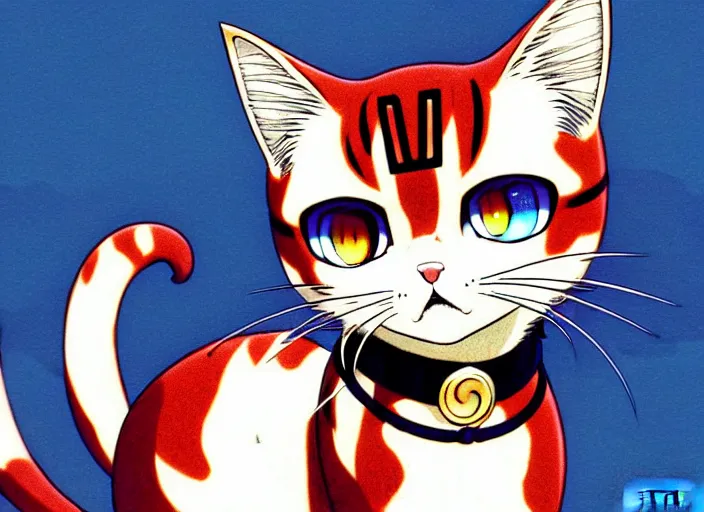 Image similar to anime visual of a cute cat, with red eyes!!!!, high quality detailed anime, cel shaded, digital art by last exile murata range blue submarine no 6, hd, ambient light