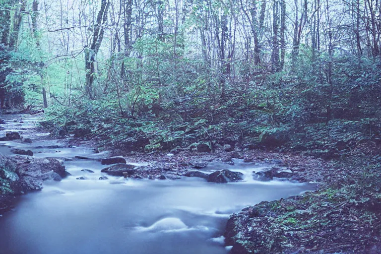 Image similar to long exposure night lansdscapes, 5 seconds shutter, Cinestill 800T