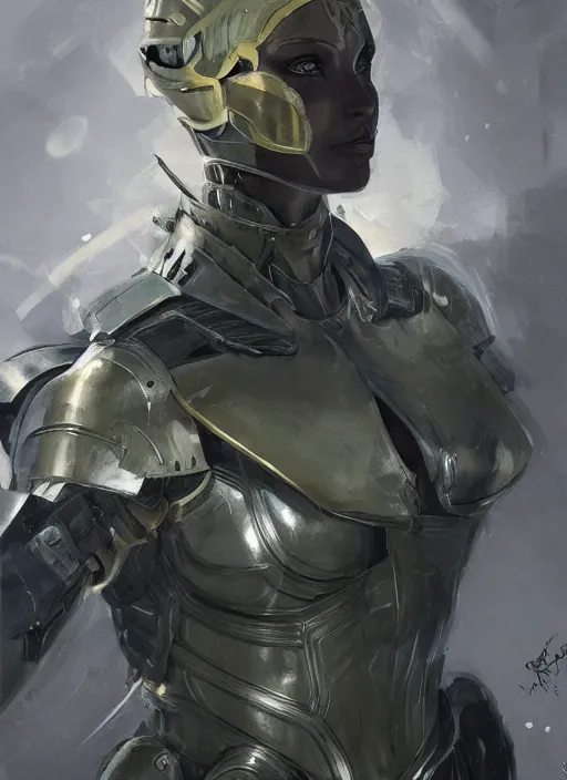 Image similar to a professional painting of a beautiful young female, clothed in military armor, olive skin, long dark hair, beautiful bone structure, symmetrical facial features, intricate, elegant, digital painting, concept art, smooth, sharp focus, illustration, from Metal Gear, by Ruan Jia and Mandy Jurgens and Artgerm and William-Adolphe Bouguerea