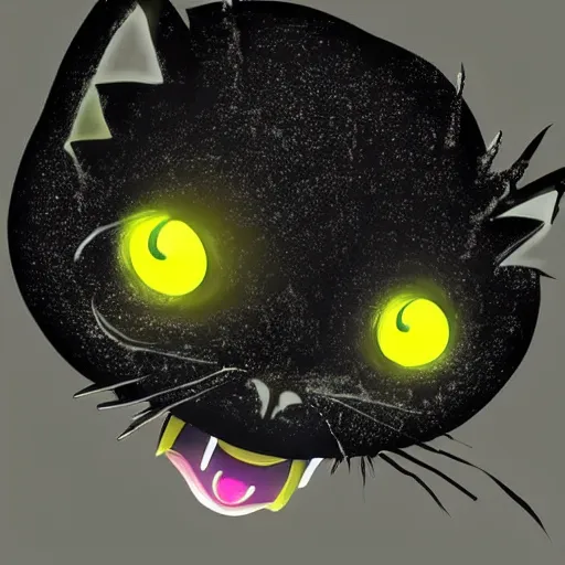 Prompt: digital art of cute black slime monster in form of slime cat with yellow glowing eyes, Digital 2D